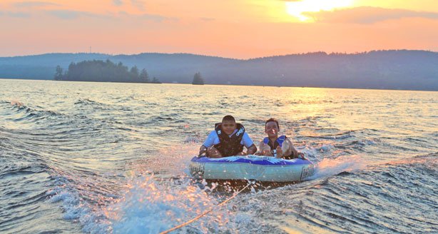 Tubing on lake